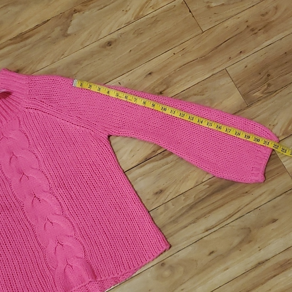 Aqua Cable Knit Balloon Sleeve Hot Pink Sweater - Picture 7 of 9